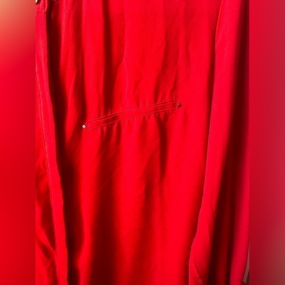 Mango Shirt Womens M Button Up Roll Tab Sleeve Red Gold Accents Light Office - Picture 5 of 11